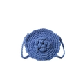 Light blue hand-knitted round crossbody bag with 3D spiral flower design and woven strap - Blue