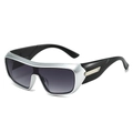 Men's silver and black wrap-around sports sunglasses with grey gradient lenses - Silver Frame Double Grey Lens