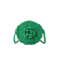 Handmade green woven round crossbody bag featuring a large decorative rose and strap - Green