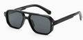 Classic black pilot sunglasses with double bridge and arrow rivets in matte finish - Black Frame Grey Lens