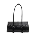 Borsa sottobraccio rettangolare nera minimalista con fibbie argentate e pelle liscia - Nero