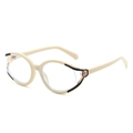 Cat-Eye-Brillengestell in Cremeweiß mit goldenen Metalldetails und Cut-Out Bügeln - Regulär (inkl. 13 % MwSt.) Cremeweißer Rahmen mit klaren Gläsern / Klare Gläser
