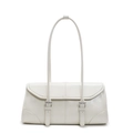Borsa a spalla minimalista in pelle bianca con design rettangolare e fibbie argento - Bianco
