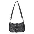 Elegante borsa a spalla in denim nero con strass argentati e catena in metallo - Nero
