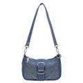 Borsa a spalla in denim blu con borchie argentate e catena in metallo decorativa - Azzurro