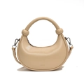 Chic beige half-moon hobo bag with knot detail handle and adjustable shoulder strap - Khaki