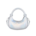 Silberne Laser-Handtasche in Halbmondform aus schillerndem PU-Leder mit Schultergurt - Irisierendes Silber