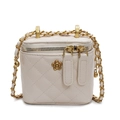 Sac seau matelassé beige avec motif fleur dorée et bandoulière chaîne pour femme - Blanc Cassé Petit