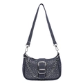 Borsa baguette Y2K in denim blu con strass scintillanti e fibbia in metallo argento - Blu scuro