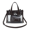 Transparent brown PVC Kelly style crossbody bag with leather trim and inner pouch - Brown