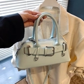 Chic mint blue minimalist shell handbag with silver buckle and detachable crossbody strap - Blue