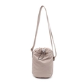 Minimalist beige drawstring mini crossbody bag with adjustable strap and sleek design - Khaki