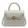Beige laksnoer crossbody tas met gewatteerd patroon en gouden draaisluiting detail - Groen