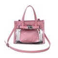 Borsa Kelly trasparente rosa con pochette interna in pelle martellata e tracolla - Rosa