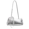 Silver metallic pleated pillow bag featuring delicate white lace bow and ribbons - Silver