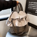 Borsa a secchiello minimalista in tela grigia con volant e grande capacità interna - Grigio
