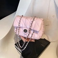 Pink quilted chain crossbody bag with glossy finish and metallic twist lock clasp - Pink