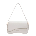 Minimalist ivory white shoulder bag with wave flap and golden clasp in leather texture - Off White