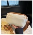 Minimalist beige canvas crossbody bag with brown trim and dual zipper compartments - Off White