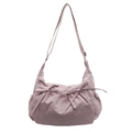 Cute mauve canvas crossbody bag featuring sweet bow accents and a drawstring texture - Pink