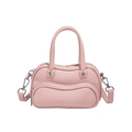 Pink lychee texture crossbody bowling bag with silver zippers and top handles - Pink