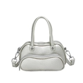 Silver lychee grain faux leather handbag with metallic finish and top zip closure - Gold