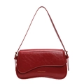 Chic red retro shoulder bag with glossy crinkle texture and gold lettering branding - Red