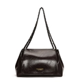 Retro dunkelbraune Ölwachs-Ledertasche mit goldener Kette und Klappverschluss - Braun