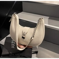 Creamy white crescent handbag with silver chunky chain and minimalist buckle closure - Off White