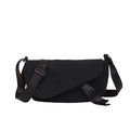 Bolso bandolera minimalista de lona negra con hebilla y correa ancha ajustable - Negro