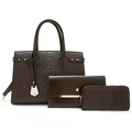 Set da 3 pezzi in pelle marrone goffrata con borsa shopper, pochette e portafoglio - Marrone