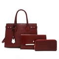Set da 3 pezzi bordeaux in ecopelle goffrata con borsa a mano, pochette e portafoglio - Borgogna