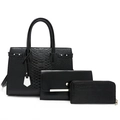 Set 3 pezzi di borse nere con borsa a mano, tracolla e portafoglio in pelle sintetica - Nero