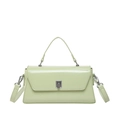 Sleek light green crossbody handbag with a glossy finish and silver buckle on white background - Green