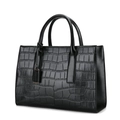 Schwarze Damen Handtasche mit Krokodilprägung und strukturiertem Trapezdesign in Schwarz - Dunkelgrau