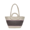 Contrast color woven tote bag in cream with pink stripes and dual handle design - Off White