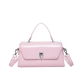 Pink glossy leather crossbody bag with silver buckle and top handle for women - Pink