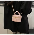Mini pink quilted crossbody bag with gold chain strap and diamond pattern for women - Pink