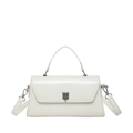 Minimalist white faux leather crossbody bag with silver square twist lock and top handle - White