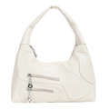 Crèmewitte PU-leren hobo-tas met dubbele ritsen en zilveren kettingdetail - Broken Wit