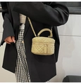 Mini quilted leather crossbody bag in sage green with top handle and gold chain strap - Khaki
