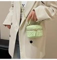 Quilted mini crossbody bag in mint green with gold-tone hardware and chain strap - Green