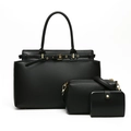 Juego de 3 bolsos tote de cuero negro que incluye bolso de mano y billetera con herrajes - Negro