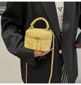 Mini yellow vanity bag with diamond quilted pattern and golden chain strap for women - Yellow