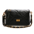 Classic black quilted leather flap bag with gold chain strap and vintage metal lock - Black