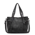 Borsa tote vintage grigio antracite opaca con tracolla e tasche con cerniera - Nero