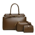 Set de 3 bolsos vintage marrón oscuro con bolso shopper, bandolera y cartera pequeña - Caqui oscuro