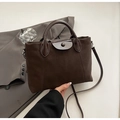 Dark coffee hobo bag in matte and patent leather contrast with shoulder strap - Brown