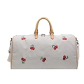 Sac de voyage minimaliste en toile avec broderie cerise et poignées en cuir - Blanc Cassé