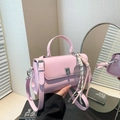 Pink minimalist crossbody square bag with tennis racket charm and metal buckle lock - Pink (With Pendant)